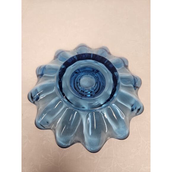 Vintage Federal Glass Candle Holders PAIR Celestial Ribbed Blue Glass 5 3/8" Art - Picture 6 of 8